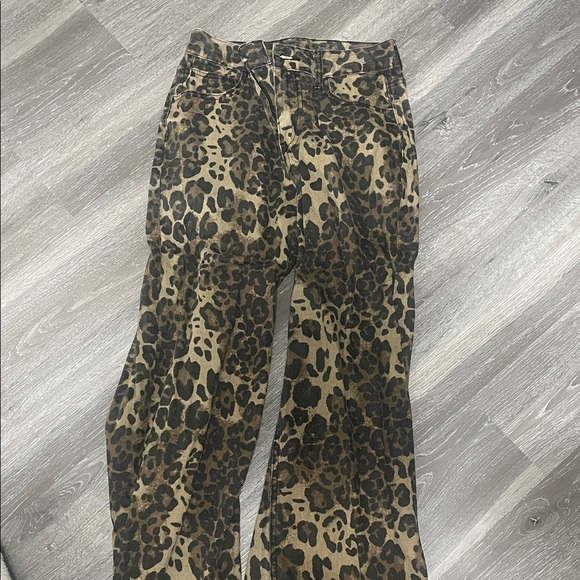 Denim - Leopard Print Wide Leg Pants - Brown & Black